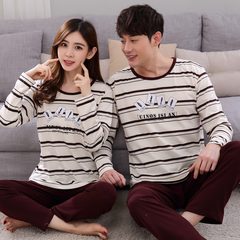 Lovers' pajamas, women's autumn long sleeves, pure cotton home clothes, spring men's easy Korean Edition, fresh students' winter suit Female M [80-100 Jin] Violet