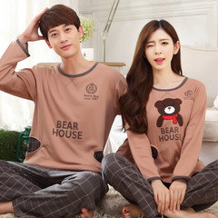 Every day special price, wearing lovers pajamas, women's pure cotton leisure Korean version, spring and autumn men's long sleeve suit Female XL code Long sleeve brown bear [cotton]
