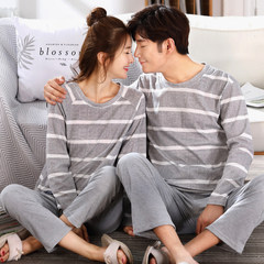 Every day special price, wearing lovers pajamas, women's pure cotton leisure Korean version, spring and autumn men's long sleeve suit Female XL code Y4413 [cotton]