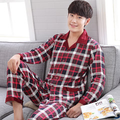 Pajamas, men's spring and autumn, long sleeve cotton, winter youth, big size, leisure, middle aged men's cotton suit L Y034