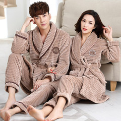 Coral Fleece Pajamas couple winter robe flannel bathrobe thickened male Ladies size plus long cashmere clothing Home Furnishing XL (not faded) 6139 female apricot