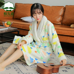 Autumn and winter pajamas female female robe flannel suit long sleeved robe Home Furnishing thickened coral fleece Korean sweet F City of sky