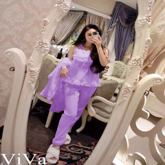 Sexy female sling Coral Fleece Pajamas in autumn and winter of three suits of Japanese thick flannel Gown Lace Nightgown [size] Mei Da violet
