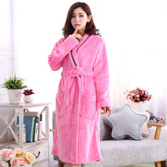 Autumn and winter. The couple thickened flannel gown and men's and women's clothing Home Furnishing long sleeved coral fleece bathrobe Pyjamas M DLT pink Nightgown