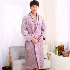 Autumn and winter. The couple thickened flannel gown and men's and women's clothing Home Furnishing long sleeved coral fleece bathrobe Pyjamas M DLT taro purple male Robe