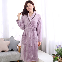 Autumn and winter. The couple thickened flannel gown and men's and women's clothing Home Furnishing long sleeved coral fleece bathrobe Pyjamas M DLT taro purple Nightgown