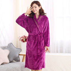 Autumn and winter. The couple thickened flannel gown and men's and women's clothing Home Furnishing long sleeved coral fleece bathrobe Pyjamas M DLT rich purple Nightgown