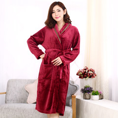 Autumn and winter. The couple thickened flannel gown and men's and women's clothing Home Furnishing long sleeved coral fleece bathrobe Pyjamas M DLT wine red robe