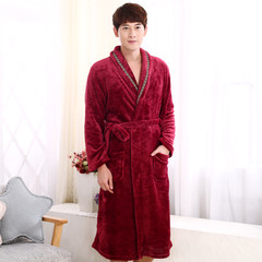 Autumn and winter. The couple thickened flannel gown and men's and women's clothing Home Furnishing long sleeved coral fleece bathrobe Pyjamas M DLT red wine Nightshirt