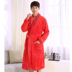 Autumn and winter. The couple thickened flannel gown and men's and women's clothing Home Furnishing long sleeved coral fleece bathrobe Pyjamas M DLT male red robe