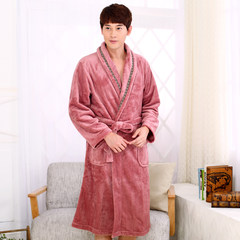 Autumn and winter. The couple thickened flannel gown and men's and women's clothing Home Furnishing long sleeved coral fleece bathrobe Pyjamas M DLT red bean color male Robe