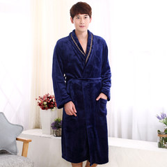 Autumn and winter. The couple thickened flannel gown and men's and women's clothing Home Furnishing long sleeved coral fleece bathrobe Pyjamas M DLT male blue robe