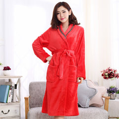 Autumn and winter. The couple thickened flannel gown and men's and women's clothing Home Furnishing long sleeved coral fleece bathrobe Pyjamas M DLT red Nightgown