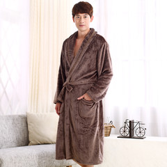 Autumn and winter. The couple thickened flannel gown and men's and women's clothing Home Furnishing long sleeved coral fleece bathrobe Pyjamas M DLT Khaki male Robe