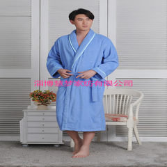 Bathrobe bathrobe Nightgown thickened cotton towelling long absorbent cotton adult men and women Hotel lovers in autumn and winter 170 (L) Bright blue border