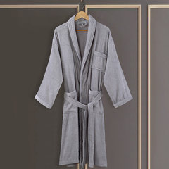 Five star hotel bathrobe for men and women in autumn and winter cotton gown bathrobe towel Cotton Bathrobe absorbent material thickening L (for height less than 180, less than 170 kg) Lapel towel bathrobe (gray)