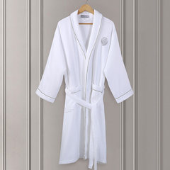 The hotel bathrobe towel Cotton Bathrobe Nightgown cotton male ladies winter couple thickened lengthened water bathrobe L (for height less than 180, less than 170 kg) Waffle towel bathrobe (white)
