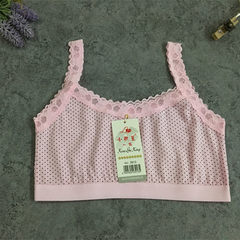 Cotton bra during the development of middle school students vest no rims bra underwear female wrapped chest bra female L code (height 140-175, weight 85-110 Jin) Pink / Polka vest (single layer)