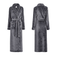 女人的秘密 加长款秋季新品加长款珊瑚绒睡袍 法兰绒浴袍 170(XL) 深灰色