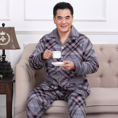 Winter man coral velvet, cotton thickening pajamas, three layers of warm thickening suit, middle aged and elderly dad family clothing XXXL (150-180 Jin extra thick) 998104 (thickening)