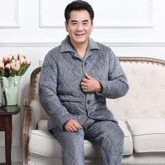 Winter man coral velvet, cotton thickening pajamas, three layers of warm thickening suit, middle aged and elderly dad family clothing XXXL (150-180 Jin extra thick) 998 cation (thickening)
