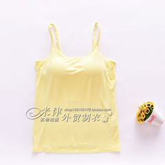 Female bra-t with no bra modal rim Camisole bra cup one Yoga free paper backing Trumpet L (163\115 Jin) Bright yellow -- through micro - sling -- Section