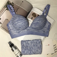 Autumn and winter Korean version, no magnetic, traceless, no steel ring anti shock, gather running, underwear, bra set two sets of women Blue suit 32/70AB cup