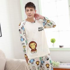 Korean Cotton Mens Long Sleeved pajamas in spring and autumn cartoon teenagers add fertilizer XL Home Furnishing men's suit Small code L (100-115 Jin) HQM-932#