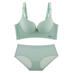 Psaki son seamless wireless female underwear gather sexy bra bra set four button close Furu thin bra 2. light green bars (set) 80C