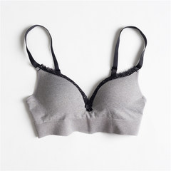 The Japanese comfort bra cotton ring gather small chest flat chested girls sports underwear lady Japanese ferret Black ash bump M (recommended 70C 75A 75B)