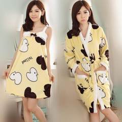 Shipping in autumn and winter LADIES FLANNEL PAJAMAS two suit dress Home Furnishing bathrobe nightdress fat XL L (95-110 Jin) Yellow duck