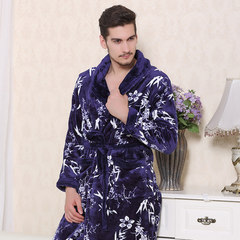 In autumn and winter and warm thick flannel Nightgown Pajamas couple coral fleece bathrobe bathrobe Clubman size 160 (S) -156cm below blue