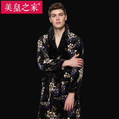In autumn and winter and warm thick flannel Nightgown Pajamas couple coral fleece bathrobe bathrobe Clubman size 160 (S) -156cm below black