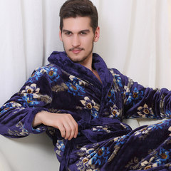 In autumn and winter and warm thick flannel Nightgown Pajamas couple coral fleece bathrobe bathrobe Clubman size 160 (S) -156cm below Royal Blue