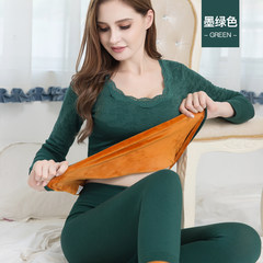 Female underwear with tight t-shirt size body suit cashmere cotton sweater backing long johns winter XL (140-155 Jin) Blackish green