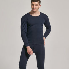 The winter men's Alpaca with cashmere Crewneck T-shirt Male Underwear Long Johns winter cotton suit 3XL Man hide blue [thickening with wool]