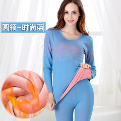 Thermal underwear lady with velvet body tight long johns suit cotton cotton sweaters in winter Collection Plus send socks Fashion Blue