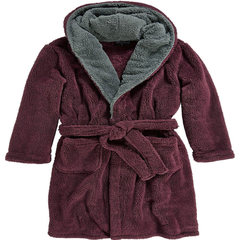 Coral velvet robe male hooded long warm autumn and winter thick robe loose Pajama gown code lovers XL more than 191 catties Claret