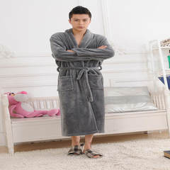 The flannel gown bathrobe, thickening of the spring and autumn and winter long gown children coral fleece bathrobe clothing for men and women Home Furnishing M Adult grey