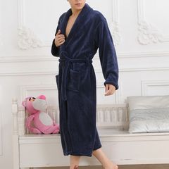The flannel gown bathrobe, thickening of the spring and autumn and winter long gown children coral fleece bathrobe clothing for men and women Home Furnishing M Adult navy blue