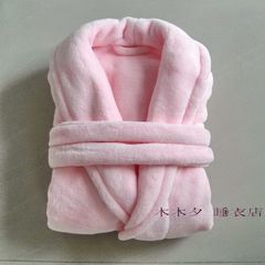The flannel gown bathrobe, thickening of the spring and autumn and winter long gown children coral fleece bathrobe clothing for men and women Home Furnishing M Pink in adults