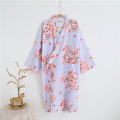 Spring and autumn thin cotton gauze gown kimono pajamas bathrobe Nightgown couple Japanese male Steam Sauna Service L code Blue kitten