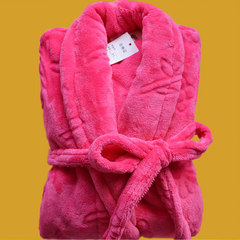 Autumn and winter men's long gown flannel bathrobe thickened lady Coral Fleece Pajamas Home Furnishing couple hotel service Size (bust within 3 feet) Rose red stamp