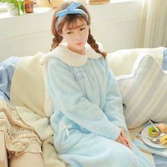 Autumn and winter long lovely coral velvet robe thick flannel bathrobe Nightgown Pajamas bathrobe Home Furnishing suit Ms. 170 (XL) M8708 light blue robe