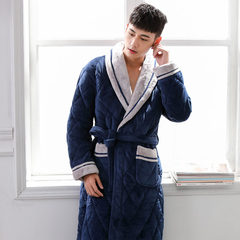 Winter coral fleece quilted robe thickened couple lady sweet warm babe cashmere long robe Korean men 170 (L) 2301 blue robe