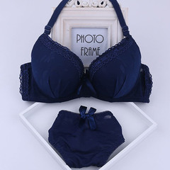 Japanese bra sets gather small chest girl development underwear underwear, students have steel ring bras sexy bra 225 dark blue [suit] 32/70