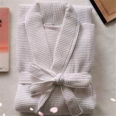 Thickened cotton towel material Hotel bathrobe nightgown and bathrobe XL couple absorbent thin summer autumn and winter. XXL [220 Jin can wear] Only a thin section of white teeth edge lattice [with] men and women