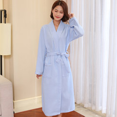 Thickened cotton towel material Hotel bathrobe nightgown and bathrobe XL couple absorbent thin summer autumn and winter. XXL [220 Jin can wear] Only a thin section of sky blue lattice [CO] section