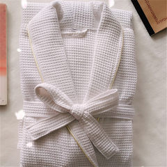 Thickened cotton towel material Hotel bathrobe nightgown and bathrobe XL couple absorbent thin summer autumn and winter. XXL [220 Jin can wear] Only a thin section of yellow teeth white lattice [with] men and women