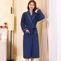 Thickened cotton towel material Hotel bathrobe nightgown and bathrobe XL couple absorbent thin summer autumn and winter. XXL [220 Jin can wear] Only a thin section of lattice Navy [with] men and women